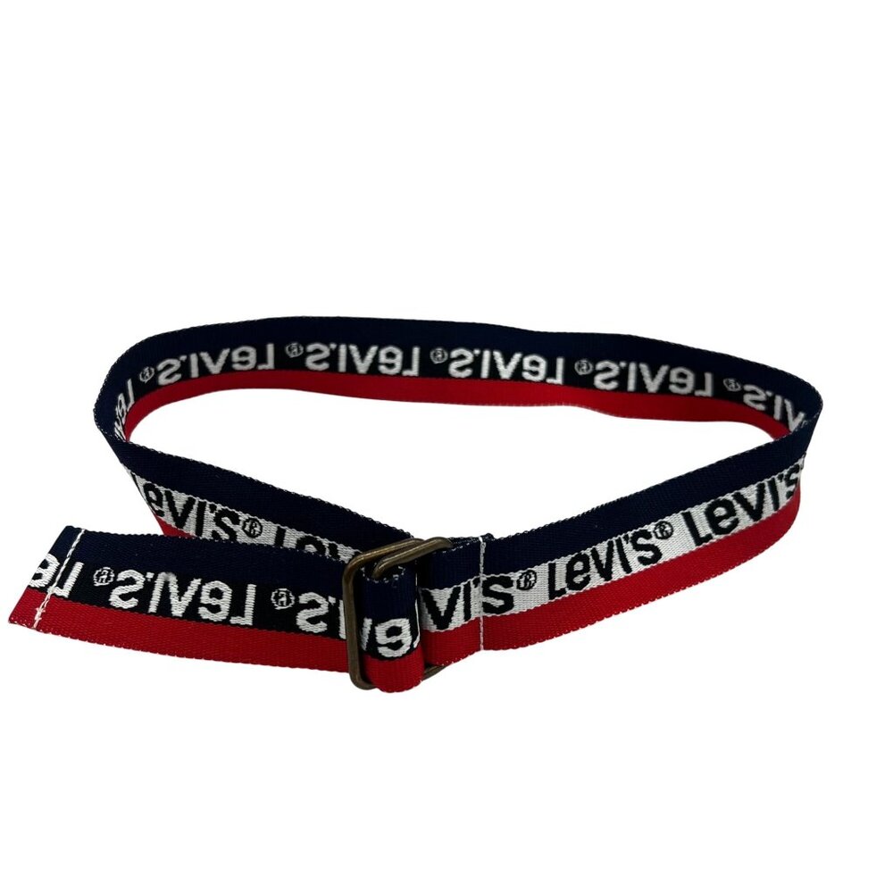 Vtg Levi's‎ Red Navy Logo Striped Spellout Adjustable Logo Belt Youth One Size